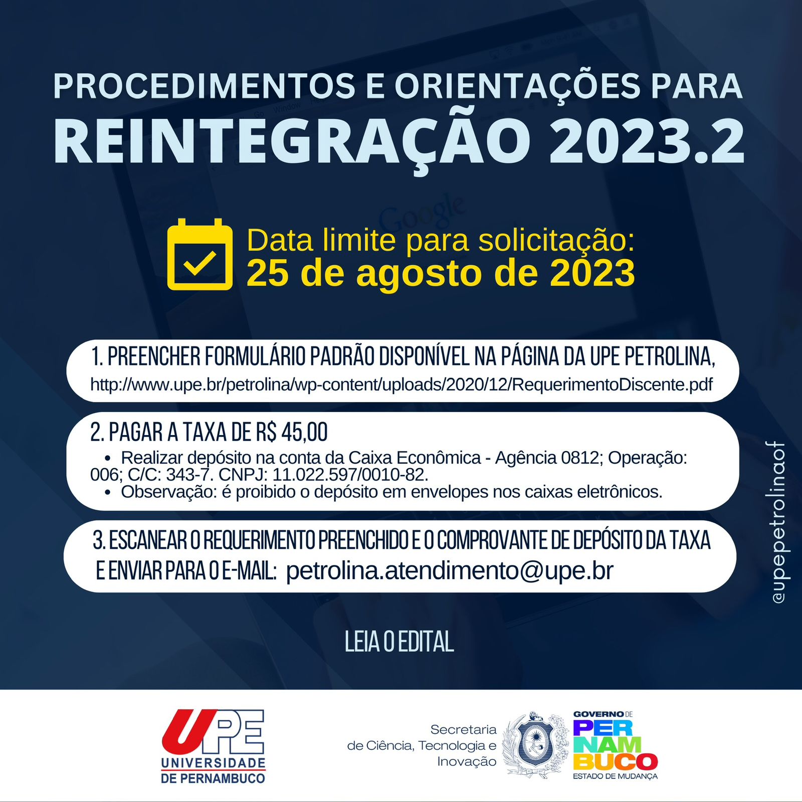 Procedimentos e orientações para reintegração 2023.2